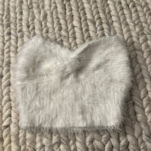 NWOT fuzzy front cross crop top